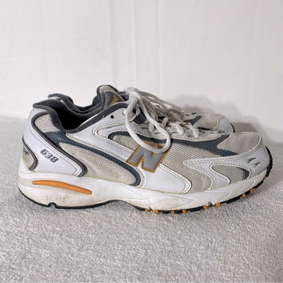 New Balance White Navy Yellow Lace Up Dad Sneakers Athletic 8 - Picture 1 of 13
